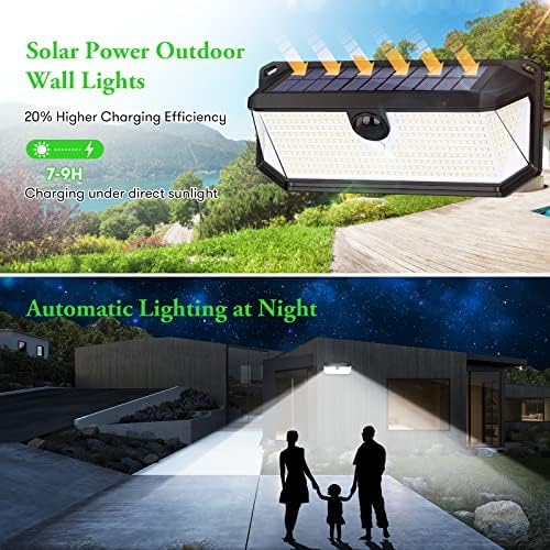 Сончеви светла на отворено - 2 -пакувања Супер светла 376 LED диоди Сензор за движење безбедносни светла со 270 ° широк агол/3 режими IP65 водоотпорни wallидни светла за солар