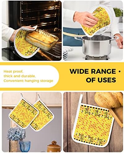 Жолти држачи за тенџере со геометрија за кујна, жолто црна карирана пчела слатка тенџере со држач за јамка за топлина изолација од печка