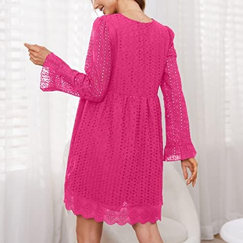 Nokmopo женски џемпер фустан исечен руфлен џеб долг ракав цврст v врат мини фустан забава макси фустан