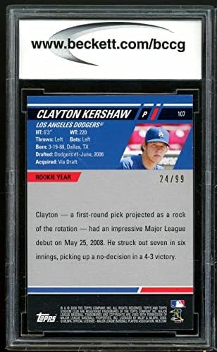 Сината 107B Clayton Kershaw RC BGS BGS BCCG од 2008 година во 2008 година.