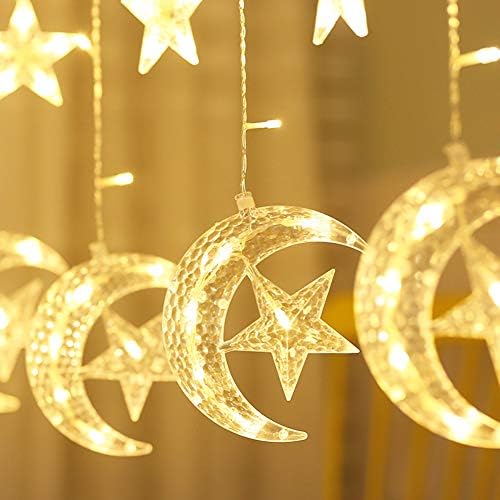 Twвезди на трепкање 138 LED starвездички завеси жици, светла за завеси со прозорци со 8 трепкачки режими Рамазан декорација Божиќна свадба,