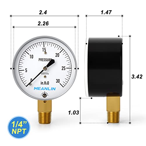 Мерка мерка 0-30 во капсула од типот на дијафрагма H2O со низок притисок на мерач 1/4 NPT 2-1/4