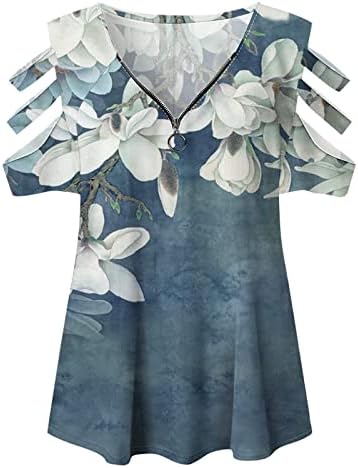 Блуза тинејџерски девојки Краток ракав 2023 од рамото памук длабоко V вратот графички принт цветни блузи за жени за жени