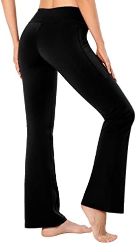 Асукунео женски високи половини јога панталони со џебови меки тренинзи за вежбање спорт спортски панталони од пламен