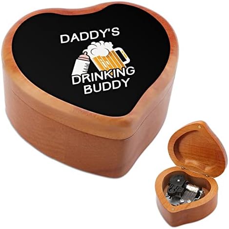 Тато за пиење на тато, дрвена музичка кутија, форма на срцев облик на ветровито музичко кутија гроздобер дрвена часовна музичка кутија