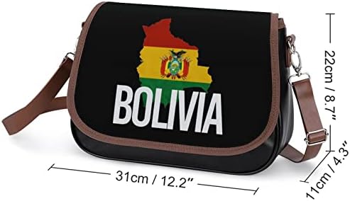 Боливија мапа и кожена чанта со кожни раменици со средно рамо модни обични торби со вкрстени крстови со каиш
