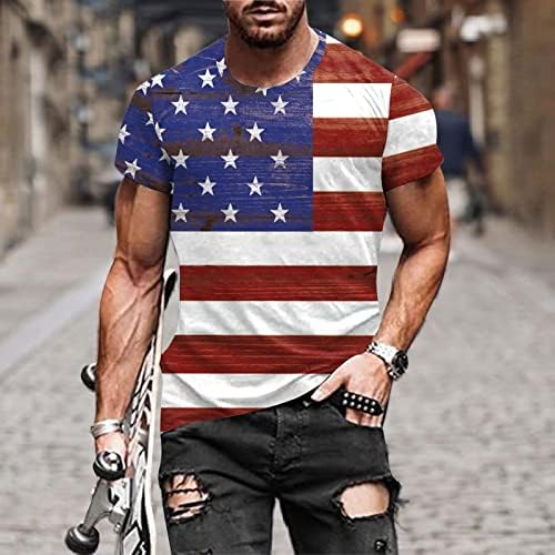 2023 Нови машки летен ден за независност Ден на мода 3Д дигитално печатење маица краток ракав кој работи со долг ракав мажи