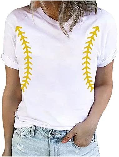 Бејзбол кошули за жени 2023 летни модни кратки ракави маица редовно вклопување на екипаж тенок маички кошула пуловер