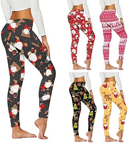 Симпатични божиќни панталони за пижами за тинејџери 2022, контрола на стомакот плус големина Божиќ графички Y2K истегнат мек тренинг што работи јога хеланки хулахопк?