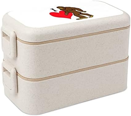 Јас многу го сакам Bigfoot Double Stackable Bento Box за ручек за еднократно ручек со прибор за јадење за јадење работа пикник