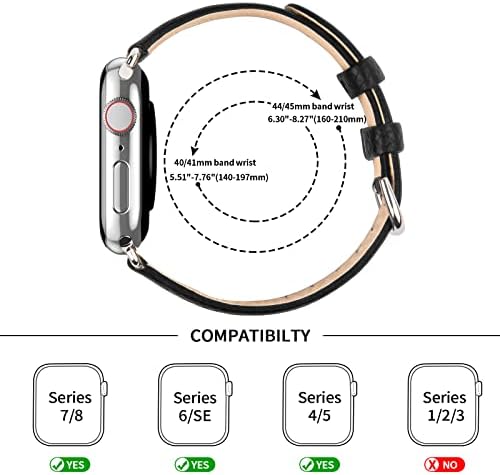 Зглобот Компатибилен со кожен опсег на Apple Watch 45mm 44mm 41mm 40mm, кожа iWatch Band for Apple Watch Series 8/SE/7/6/5/4, кожен каиш со