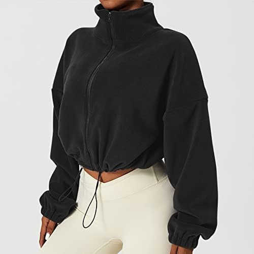 Cokuera женски модни обични палта на отворено долги ракави солидна боја џемпери врвен елегантен патент со висока јака јакна Outcoat
