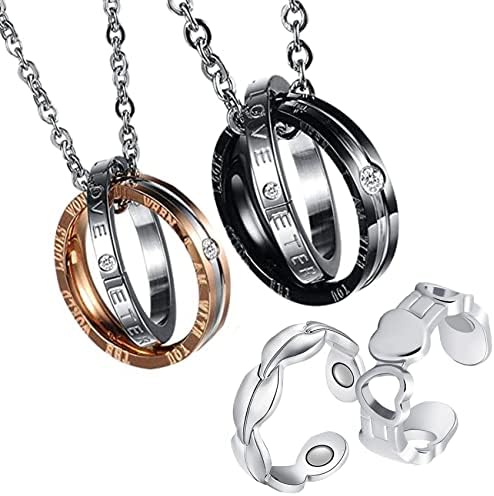 Ферако Нејзиниот нејзин совпаѓачки сет ѓердан за парови и лимфен дренажен терапевтски магнетски прстен жени, бакарни прстени за жени