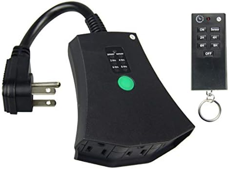 Дигитален прекинувач за дигитален тајмер на Ecoplugs со далечински управувач, водоотпорен, 3 излез со опсег од 120 стапки за сензор за светло на отворено, фотоцела)