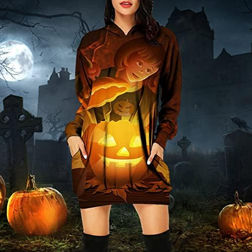 Beuu Мода од тиква печатена кошула за џемпери за Ноќта на вештерките за жени со долги ракави пулвер врвови дуксери со џебови