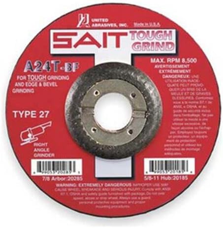 Обединети абразиви SAIT 20065 4-1/2x1/4x7/8 A24T Тешко мелење без центар за мелење на типот 27, 25 пакувања