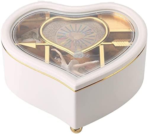 Авеева во облик на срцев балет, ротирачки музички кутија, креативен подарок накит за складирање музичка кутија за Денот на вineубените