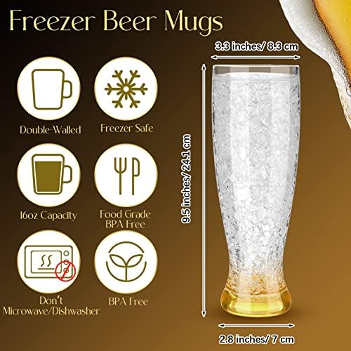 12 Парчиња Замрзнувач Чаши За Пиво Со Гел Изолиран Со Двоен Ѕид Пластична Пинта Замрзнување Пиво Стакло Замрзнат Мраз Замрзнувач