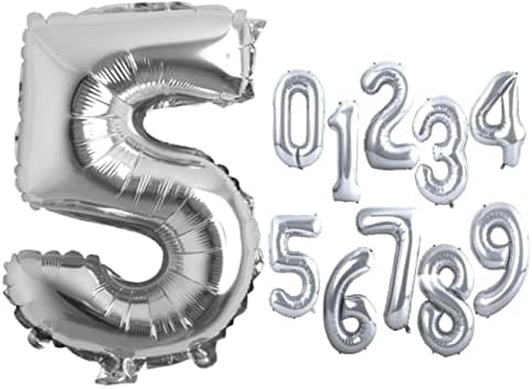 40 инчен Сребрен Број Балон, Џиновски Сребрен Број - Миларна Фолија Дигитални Балони Со Хелиум за Украси За Роденден, Декорација На Забави/Букет Со Балон - сребро 5