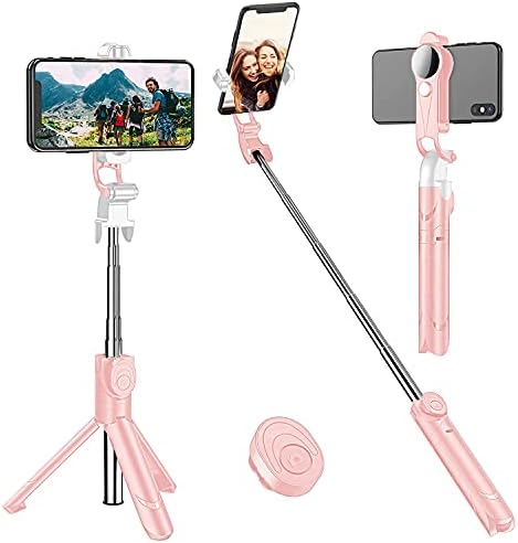 Rirool Selfie Stick, продолжено поставување на iPhone Tripod Stand со далечински управувач за iPhone 13, 12, 11, XR, X, 8, 7, Pro, Max,