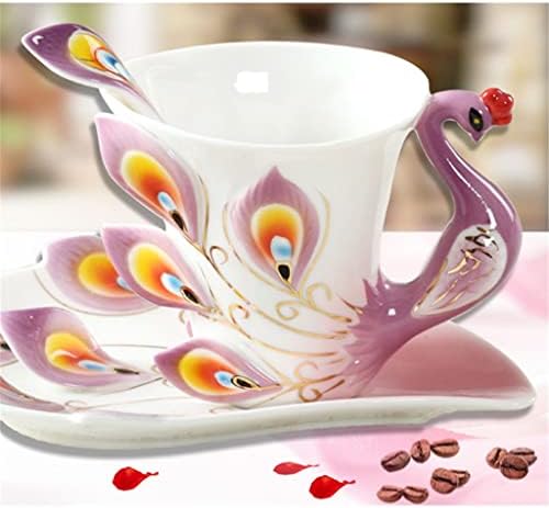 WIONC 3D Керамички Паун Коска Кина Кафе Чаша Чинија Лажица Денот На Вљубените Пар Чаша Европски Стил Чај Чаша Сет