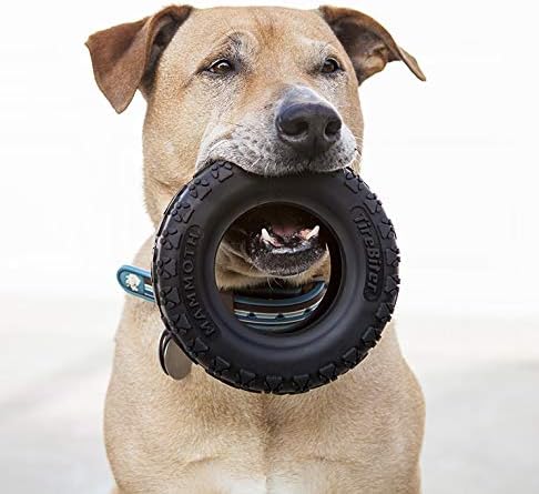 Mammoth Pet производи Tirebiter w/памучно -поли -јаже - природни гумени кучиња играчки за екстремни џвакачи - играчки за кучиња за дополнителна