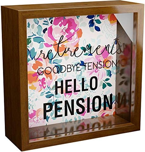 Подароци за пензија за жени 2021 | 6x6x2 Сенка кутија банка со стаклена фронт | Пензионерски декор за жени | Дрвениот чувар за wallиден декор | Подарок за пензионирани жени |