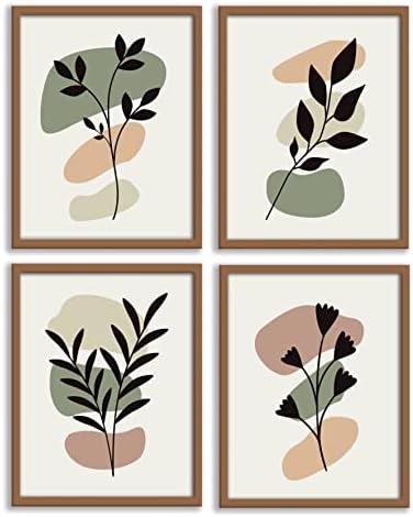 Отпечатете ги апстрактните цветни отпечатоци од бохо, сет од 4 постери модерна колекција на wallидни уметности со лисја Ботанички домашен декор
