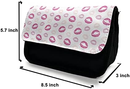 Зачудувачки случај со молив со бакнеж, гранџ изглед на кармин, торба со молив со ткаенини со двоен патент, 8,5 x 5,5, розова бледа розова