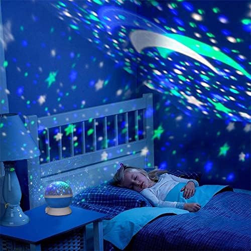 Babyиуан Бебе ноќно светло за деца, 360 степени на ротација на ноќно светло, промена на 8 бои и обрасци, детски роденденски