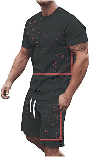 Машка спортска маица и шорцеви 2 парчиња сет мода на 3Д-вратот 3D принтрики за кратки ракави кошули со кратки џемпери костум за џемпери
