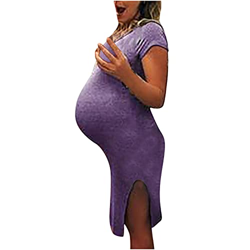 Породилен Фустан Краток Ракав Породилен Фустан Со Кратки Ракави Разделена Вилушка Облека За Бременост Должина На Коленото Фустан
