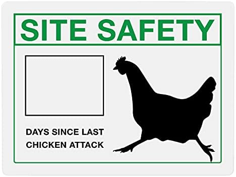 Суда бришење на таблата за безбедност Денови за безбедност од нападот од пилешко 9 x 12 инчи, смешен подарок за габа за канцеларија