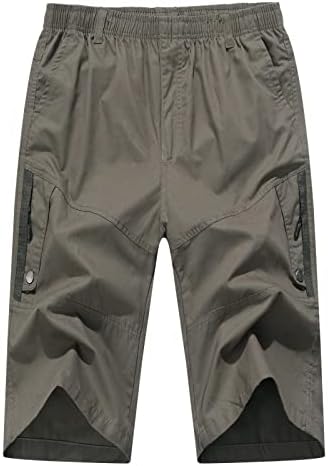 Менс работни панталони Топно копче за цврста боја плус големина обични сите шорцеви модерни ткаени карго панталони со 8