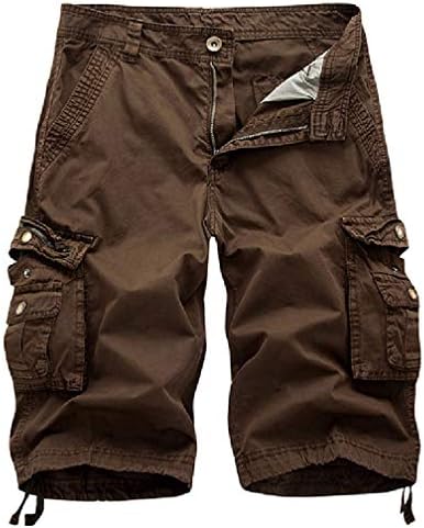 Машка машка камера карго шорцеви од памук, памук, камуфлажни шорцеви со мулти-џебови на отворено носење пнати