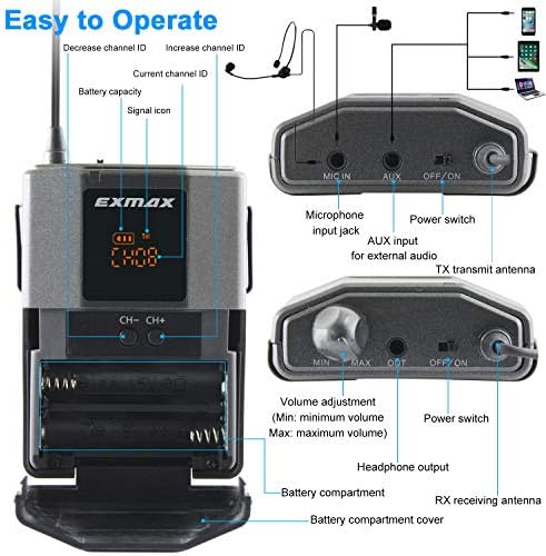 EXMAX UHF-938 UHF Акустичен пренос безжичен слушалки Микрофон Аудио туристички водич систем за црковно превод што предава патување