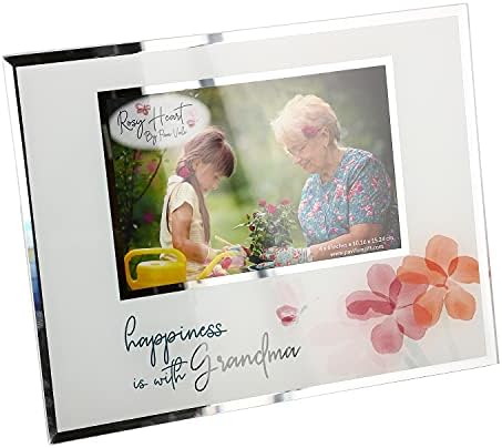 Компанија за подароци за павилјон 6 x 4 Фото среќа е со баба хоризонтална рамка за слика, 9,25 x 7,25 стаклен сад назад, розова