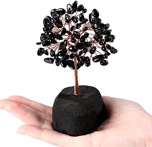 Duqguho obsidian кристално дрво заздравување кристално скапоцен камен дрво со природно црно опсидијан кристален камен база Фенг Шуи кристално дрво