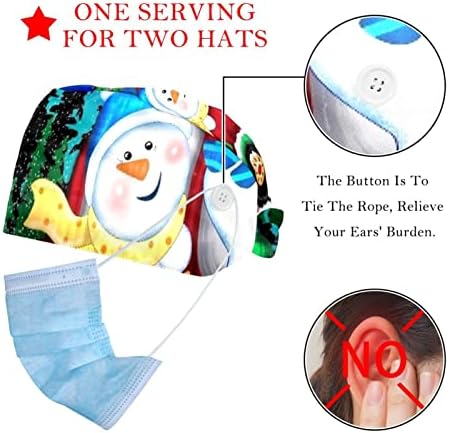 2 пакувања прилагодливо работно капаче со копчиња за повлекување на копчиња за медицински сестри жени со коњчиња на рака нацртана шема на Дедо Мраз Клаус
