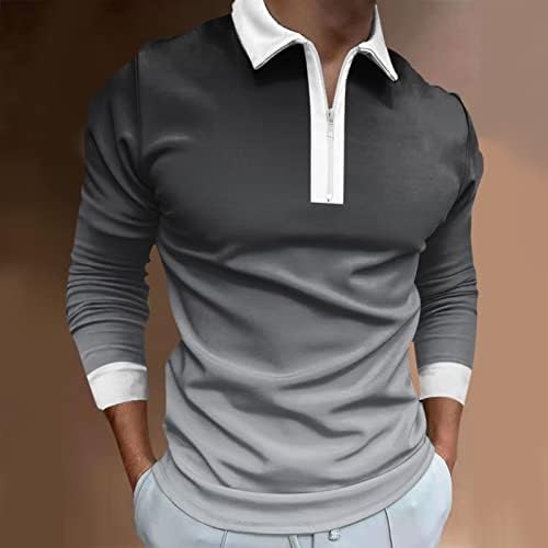Xiloccer меки маици за мажи, машка обична есен печатена маица свртете ја јаката со долги ракави врвови маички кошула маица кошула