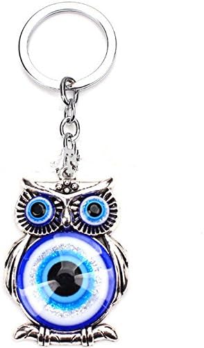 Jewelbeauty Blue Owl Key Line light Eye Eye Feng Shui Glass Bidd Turksign Добра среќа да виси шарм подарок