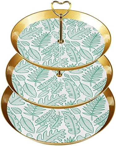 3 Ниво на штанд за чаши со злато прачка пластична десерт кула сад Монстера остава образец овошје бонбони приказ за свадбена роденденска забава Божиќна чај