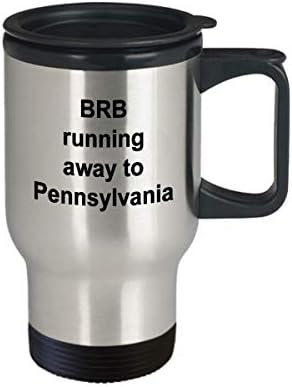 Смешен патнички подарок - Пенсилванија Патничка кригла, БРБ бегајќи во Пенсилванија, подарок за пешачење, подароци за патници