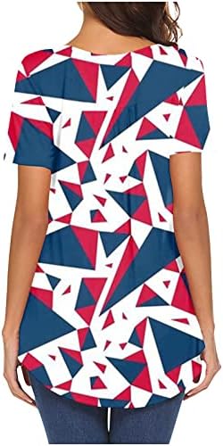 Зефотим 4 -ти јули кошули жени 2023 копче надолу v вратот краток ракав Туника врвови летни модни обични блузи