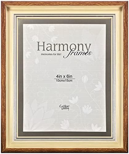Рамки за хармонија 4x6 засенчена сребрена обвивка за дрвени слики со рамка за приказ на wallид и таблета, слонова коска ~ кафеава