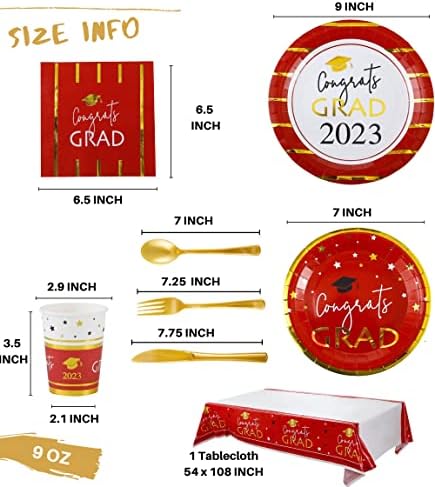 Слики за дипломирање на партија 2023 година - Служи 16 - црвени таблички за дипломирање и салфетки 2023 Дипломирање чаши Колезни колеџ