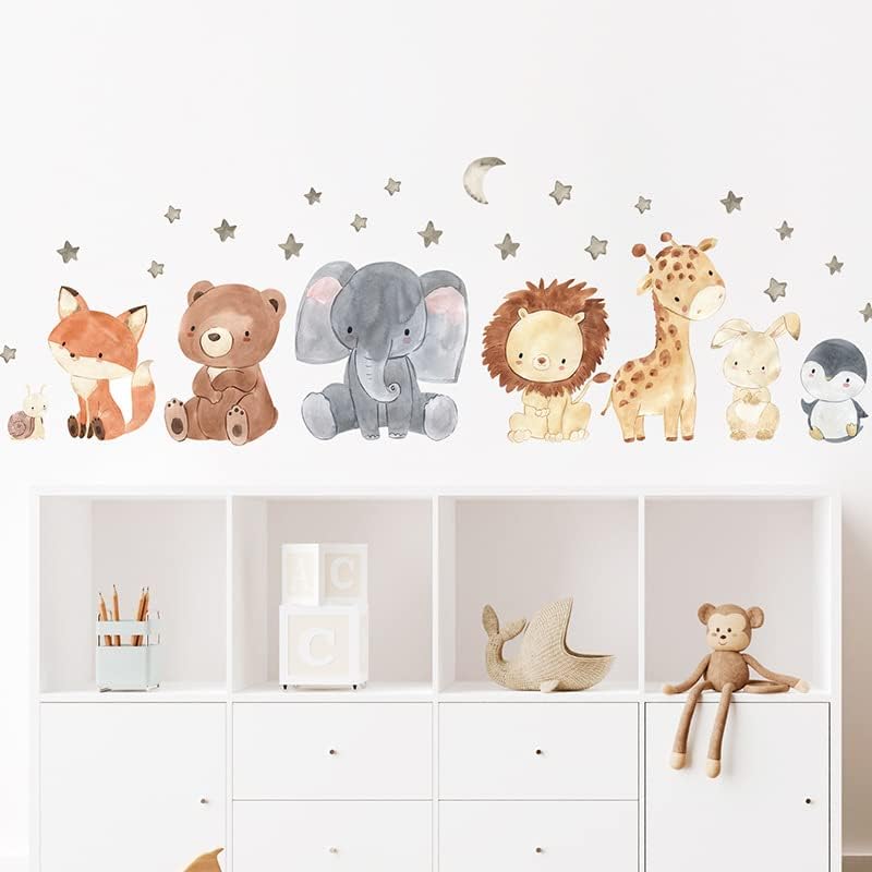 Yotdmk wallидни декорации за декорација на бебиња во соба цртан филм животински лисица лав слон жирафа позадина детска соба