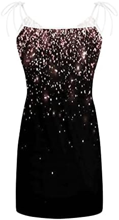 Women'sенски печатени шпагети ленти вратоврска фустани за половината 2023 година Бохо плажа фустан V вратот без ракави со џебови со џебови