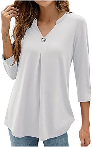 Женски фустани обични врвови против вратот 3/4 кошули со ракави со долги ракави деловни туники врвови на Хенли маици лабави работни блузи