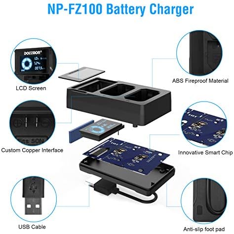 Двојна USB полнач Dottmon за батеријата Sony NP-FZ100, компатибилен со Sony Alpha A7III, A7RIII, A9, A7R3, A6600, A7RIV, A7C, A9II,